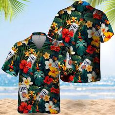 Miller Lite Tropical Summer Flower Hawaiian Shirt | Miller Lite Shirt Tropical Flowers Pattern, Clothes Brand, Michelob Ultra, Summer Wardrobe Essentials, Tropical Summer, Beach Shirt, Beach Shirts, Summer Flowers, Stay Cool