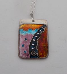 "Real cloisonné....I fired 7-10 layers of enamel into the fine silver cloisonné cells and then set the completed piece in sterling silver. The size is 1 1/4\" by 3/4\" and it has sterling silver chain. All my jewelry come in a nice gift box." Symbolic Enamel Pendant Necklace, Artistic Enamel Necklace For Collectors, Artistic Enamel Pendant Jewelry, Ceremonial Enamel Pendant Jewelry, Artistic Silver Enamel Necklace, Cloisonne Enamel Jewelry, Kailua Kona, Cloisonne Enamel, Enamel Jewelry