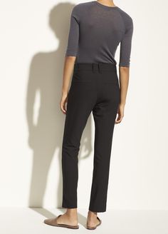 A quintessential pant, the high-rise cigarette sits at the natural waist with a clean and cropped leg. Classic Cropped Leg Dress Pants, Sleek Spring Pants With Straight Hem, Sleek Straight Hem Pants For Spring, Sleek Straight Hem Bottoms For Spring, Sleek Spring Bottoms With Straight Hem, Sleek Fall Pants With Straight Hem, Tapered Straight Leg Dress Pants For Fall, Classic Cropped Leg Fall Pants, Modern Cropped Pants For Fall