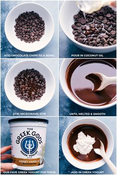 the steps to making chocolate pudding in a bowl