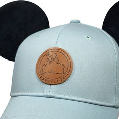 Our True Original high ponytail style mouse ear hat is perfect for a day spent in the Disney parks or out around town. This hat is made of 100% high quality cotton to be both lightweight and durable. It features a vegan leather "Park+Life" castle logo patch, and two premium black mouse ears made to stand up... even on the wildest rides! Details: ONE SIZE FITS MOST ADULTS: Ball cap features an adjustable metal slider on the back of the hat to allow for easy resizing for a snug and comfortable fit Denim Blue Adjustable Snapback Hat, Disney Baseball Hat, Adjustable Disney Baseball Cap, High Ponytail Styles, Castle Logo, Blue 5-panel Snapback Hat For Outdoor, Mickey Mouse Baseball Cap, One Size Fits Most, Black Mouse, Ear Hat