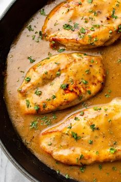 Tender chicken breasts are smothered in a rich and simple to make pan gravy. This recipe is quick and easy and everyone will want seconds. Thanksgiving Chicken Breast Recipes, Chicken And Gravy Recipes, Chicken Breast Gravy Recipe, Sauteed Chicken Breast Recipes, Easy Chicken And Gravy, Pan Seared Chicken Breast Recipes, Spring Eats, Smothered Chicken Recipes, Pan Fried Chicken Breast