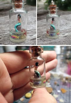 there is a miniature mermaid in a bottle