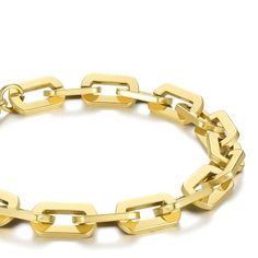 The Chain Gang Bracelet is a striking piece that demands attention. Its bold links create a powerful statement, embodying strength and sophistication in one stunning accessory. Designed for those who love to make an impact with their style, this bracelet seamlessly blends contemporary aesthetics with timeless appeal. Crafted from 18K gold plated stainless steel, the Chain Gang Bracelet offers a luxurious shine that complements any outfit, whether casual or formal. The high-quality plating ensure Bold Metal Bracelets For Gift, Modern Gold Bracelet With Adjustable Chain, Modern Bracelets With Solid Chain Link Construction, Modern Gold Chain Link Charm Bracelet, Modern Gold Chain Charm Bracelet, Modern Charm Bracelet With Cable Chain Links, Modern Gold Bracelet With Cable Chain, Bold Gold Bracelets For Gifts, Bold Gold Bracelets For Gift