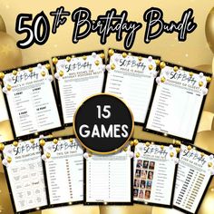 the 50th birthday game is shown with gold balloons