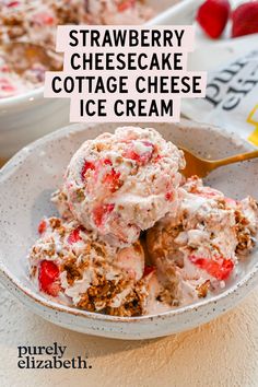 strawberry cheesecake cottage cheese ice cream in a bowl