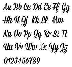 the upper and lower case of a handwritten font in black ink on a white background