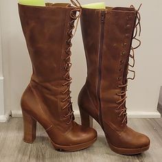 Steve Madden | Clapton Tall Lace Up Leather Tan Boots -8m Tall Lace Up Boots, Tall Brown Boots, Shoes Steve Madden, Tan Boots, Boot Sandals, Steve Madden Shoes, Brown Boots, Lace Up Boots, Me Too Shoes