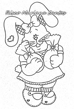 a black and white drawing of a mouse holding a teddy bear in her arms with the words rico marinana sanito on it