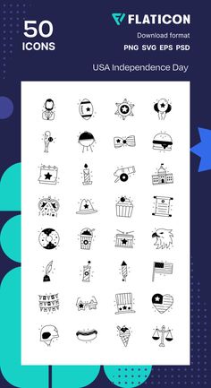 the 50 flat icon pack is shown in black and white, with different symbols on it