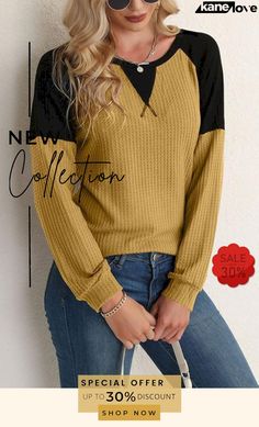 Contrast Patchwork Long Sleeve Top Patchwork Crew Neck Top For Office, Crew Neck Patchwork Tops For Work, Patchwork Crew Neck Top For Work, Yellow Long Sleeve Patchwork Tops, Long Sleeve Yellow Patchwork Tops, Yellow Patchwork Crew Neck Top, Patchwork Stretch Tops For Fall, Casual Yellow Patchwork Tops, Yellow Color Block Long Sleeve Top