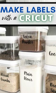 PANTRY LABELS WITH YOUR CRICUT Cricut Organization Labels, Cricut Label Sizes, Free Cricut Label Templates, Cricut Labels For Pantry, Cricut Pantry Labels Free Printables, Making Labels With Cricut, Cricut Labels For Storage Bins, Pantry Labels Fonts, Labels For Pantry Containers