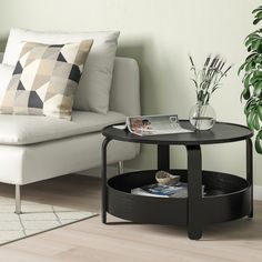 a living room scene with focus on the coffee table