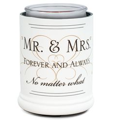 a white coffee mug with the words mr and mrs forever and always printed on it