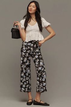 The Colette Cropped Wide-Leg Pants by Maeve: Linen Edition | Anthropologie Dress Pants Casual, Women Dress Pants, Wide Leg Linen Trousers, Anthropologie Style, Cropped Wide Leg Pants, Wide Leg Linen Pants, Trousers Pants, Pants Casual, Going Out Outfits