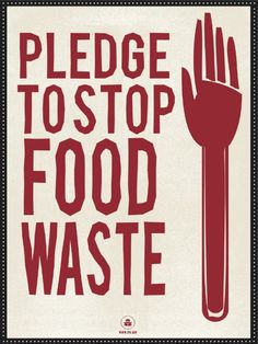 a sign that says please to stop food waste with a fork and knife in it