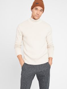 SUPIMA® Mock-Neck Sweater | Banana Republic Men’s Mock Neck, Cream Ribbed Sweater Men, Luxury Men's V-neck Sweater For Workwear, Banana Republic Forever Sweater, Men's Luxury Classic V-neck Sweater, Supima Cotton, Mock Neck Sweater, Turtleneck Sweater, Mock Neck