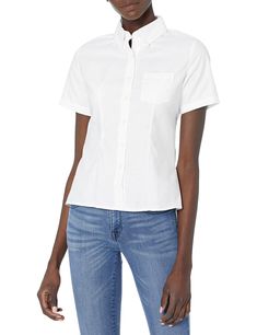 PRICES MAY VARY. Cotton Blend Oxford 50 Wash Tested Shrink & Fade Resistant Wrinkle No More Fabric For Easy Care Button Down Collar Inner Back Neck Insert & Yoke Front Pocket On Wearer's Left Girl Sleeves, Classic Blouses, Uniform Shirts, Oxford Shirt, Work Shirts, Button Down Collar, Shirt Pattern, Short Girls, No More