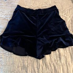 Size: M Condition: Nwt Color/Pattern: Blue Velvet, Ruffle Hem Summary: Nwt, Never Worn. Would Be Fun In The Winter With Tights And Turtleneck And/Or Over The Knee Boots. Chic Blue Shorts For Night Out, Blue High-waisted Shorts For Night Out, High-waisted Blue Shorts For Night Out, Blue Shorts For Night Out, Blue High Waist Bottoms For Date Night, High Waist Blue Bottoms For Date Night, Hot Pink Leopard Print, Hot Pink Leopard, Leopard Shorts