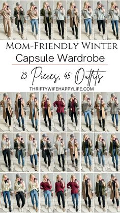 Casual Dress Up Outfits Winter, Mom Outfits Capsule Wardrobe, French Inspired Capsule Wardrobe, Mom Style Winter 2023, Casual Outfit For Winter, Winter Clothes Capsule, Women’s Winter Capsule Wardrobe, Women’s Work Outfits Winter, Mom Wardrobe Capsule