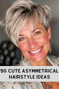 100+ Asymmetrical Hairstyle Ideas >> This edgy pixie with undercut and sweeping fringe is a bold statement haircut. While it requires regular trims to maintain its sharp lines, the reward is a look that's undeniably striking and daring. Click here to check out more perfect asymmetrical hairstyle ideas for women. Pixie Hairstyles Assymetrical, Asymmetric Pixie Haircut, Short Asymmetrical Haircut Thick Hair, Asymmetrical Shag Haircut, Short Asymmetrical Haircut Fine Hair, Longer Pixie Haircut Older Women, Short Asymetrical Haircuts, Asymetrical Haircut Short Over 50, Pixie Long In Front Short In Back