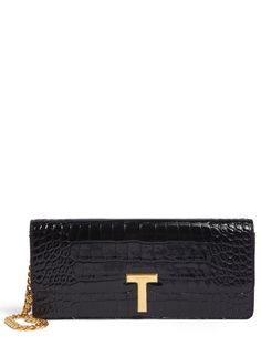 Height: 13cm Width: 28cm Depth: 5cm. Detachable metal chain strap,Drop: 52cm. Front flap with clasp closure. Front metal logo. Gold-colored metal hardware. One internal zip pocket Versace Brand, Oversized Tote Bag, Ski Accessories, Croc Print, Black Clutch, Womens Toms, Sports Accessories, Metal Logo, Flat Espadrilles