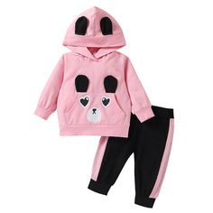 2-piece Rabbit Pattern Hoodie & Pants for Toddler Girl - PrettyKid Matching Cotton Sets For Winter, Matching Winter Cotton Sets, Matching Cotton Winter Sets, Cute Cartoon Print Fall Sets, Cute Cartoon Print Sets For Fall, Casual Cartoon Print Sets For Winter, Pink Long Sleeve Sets For Winter, Pink Long Sleeve Winter Sets, Playful Cartoon Print Sets For Fall