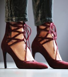 Jeffrey Campbell + Free People Hierro Heels in burgundy Suede Pumps Outfit, Pumps Outfit, Burgundy Heels, Strappy Pumps, Prom Heels, Pumps Heels Stilettos, Suede Pumps