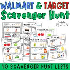 the walmart and target scavenger hunt is shown in green, with text that reads