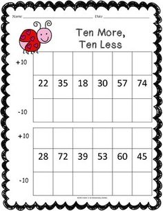 the ten more ten less worksheet for students to practice numbers and place value