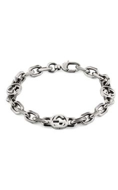 Crafted from silver with an aged finish, this chain bracelet is defined by the Interlocking G. 925 sterling silver with aged finishClasp closureInterlocking G details: .8"W x .4"LMade in Italy Diamond Accessories, Timeless Watches, Square Diamond, Princess Diamond, Oval Cut Diamond, Womens Wedding Bands, Princess Cut Diamonds, Oval Diamond, Mens Wedding Bands