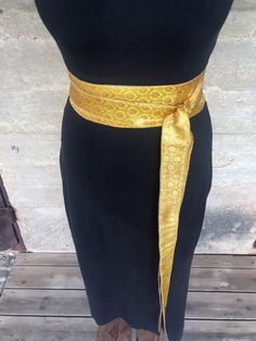 Yellow  Silver Wrap Obi Belt, Sash Wrap Evening Long Waist Wide Belt Make casual wear for evening wear! You can tie the belt in any position of your torso - hips, lower waist, or navel line. Details: * Sunflower Yellow & Silver, available in more colors - https://etsy.me/3f3i0Fd * One size - Width at the widest point is 2.75 inches (7 cm), Length is 118 inches (300 cm) * Belt is ready to ship. Fabric: Fine brocade Back to my shop- http://etsy.me/2kbcG8a Feel free to ask any further questions you Gold Fitted Belt, Formal Fitted Gold Belt, Gold Fitted Belt For Formal Occasions, Fitted Chic Formal Sashes, Fitted Chic Sashes For Formal Occasions, Formal Sashes With Matching Belt, Elegant Fitted Fabric Belt, Fitted Fabric Party Belt, Elegant Fitted Sashes With Matching Belt