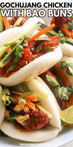 vietnamese chicken buns with baq buns and garnishes on top