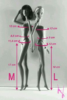 two mannequins are shown with measurements for each one's head and body