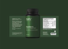 a bottle of rac supplement on a dark green background with the label below it