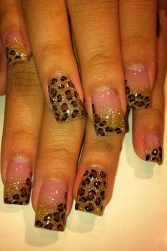 Glitter Leopard Nails, Nails Y2k Short, Nail Designs Leopard, Nails Cheetah, Nails Charms, Punk Nails