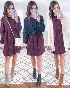 End Of Summer Dress Outfits, Summer To Winter Dress, Styles For Teachers Clothing, Tops Over Dresses Outfits, Teacher Fashion Winter, Womens Winter Dress Outfits, October Teacher Outfits, Top Over Dress Outfits, Womens Dress Outfits