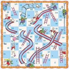 a children's board game with numbers and animals on it, including ladders