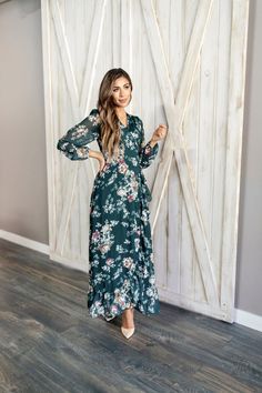 Melanee Pine Floral Wrap Dress - DM Exclusive comfy dresses, classy dresses, maxi dresses, party dresses, casual looks, 2020 spring fashion, easy throw on clothing, modest dresses, dresses to throw on, casual dresses, flirty dresses, embroidery dresses, flowy dresses, cute dresses, dresses 2020 spring 2020 dresses, beach dresses, fancy dresses, summer 2020 dresses Green Long Sleeve Maxi Dress For Maternity, Maternity Midi-length Floral Print Dresses, Long Sleeve Green Maxi Dress For Maternity, Long Sleeve Floral Print Maternity Dress, Green Maxi Maternity Dress For Spring, Maternity Long Sleeve Floral Print Dress, Long Sleeve Maternity Dress With Floral Print, Modest Green Maxi Dress For Brunch, Modest Green Floral Print Dress