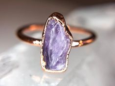 Amethyst and Copper Electroformed Rings /// Raw Stone Ring /// Inner Peace Stone Ring /// Boho Jewel Electroformed Metal Rings For Gift, Electroformed Crystal Jewelry, Luxury Electroformed Ring Jewelry, Unique Luxury Electroformed Jewelry, Purple Jewellery, Chakra Ring, Peace Ring, Luxury Nature-inspired Electroformed Jewelry, Sean Murray