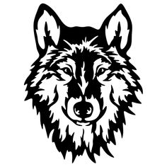 a black and white wolf head on a white background