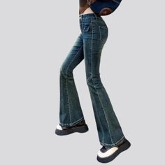 Introducing our latest addition to the 2024 Spring-Summer Collection a pair of vintage women's dark-wash jeans that will elevate your street style game to new heights!Distinctive Features Street Flair Ready: These jeans are designed to make a bold statement on the streets, showcasing your unique sense of style. Bootcut Fit: A established silhouette that flatters all body types, these jeans are tailored to give you a sleek and lengthy look. Vintage Charm: Embrace the nostalgia of the past with th Luxury Dark Wash Retro Jeans, Vintage Dark Wash Recycled Denim Jeans, Vintage Dark Wash Flare Jeans With Pockets, Luxury Dark Wash Rigid Denim Flare Jeans, Dark Wash Jeans Women, Dark Wash Pre-washed Recycled Denim Jeans, Dark Blue Color, Dark Wash Jeans, Dark Wash Denim