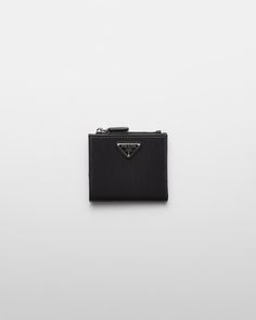 Black Small Re-nylon Wallet | PRADA Modern Wallets With Logo Plaque For Everyday, Black Wallet With Flat Pocket, Prada Small Wallet, Hand-stitched Black Rectangular Wallet, Black Wallet With Removable Pouch For On-the-go, Small Sunglasses, Black Rectangular Wallet For On-the-go, Prada Sunglasses, Prada Men