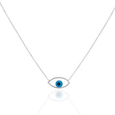 "Sterling Silver Evil Eye Necklace, Evil Eye Jewelry Beautiful and delicate evil eye necklace. Its perfect for wearing alone or layering with other necklaces. * Chain Size: Approx 18.5\" Inches * Pendant Size: Approx height .6\" in and width 1\" in * Cubic Zirconia: Clear * Available: Gold * Evil Eye Necklace Item no: 187000141 ♥ Come's with a gift pouch ready for giving. for one special lady! Please allow up to 1-3 business days for this item to ship. Multiple items are shipped with each Gift B Adjustable Silver Evil Eye Necklace, Adjustable Sterling Silver Evil Eye Necklace, Minimalist Evil Eye Pendant Necklace, White Gold Evil Eye Necklace Gift, Elegant Silver Evil Eye Charm Necklace, Elegant Evil Eye Necklace, Elegant Sterling Silver Evil Eye Necklace, Sterling Silver Eye Necklace For Gifts, Minimalist Eye-shaped Jewelry Gift