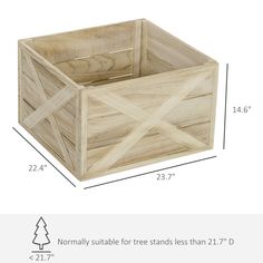 a wooden box with measurements for the bottom and side sides, including an x design