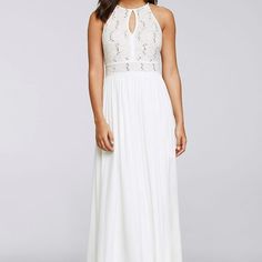 Nwt Morgan & Co Ivory Lace Dress. Size 3/4. Perfect For Any Special Occasion. Flowing White Maxi Dress For Bridesmaids, Flowy White Bridesmaid Maxi Dress, White Bridesmaid Dresses With Lace Trim, White Elegant Maxi Dress With Lace Trim, White Lace Bodice Bridesmaid Dress, Elegant White Maxi Dress With Lace Bodice, White Maxi Dress With Lace Bodice, Flowy White Dress With Lace Bodice, White Maxi Dress With Lace Bodice For Formal Occasions