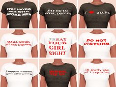 six different types of t - shirts with words on them