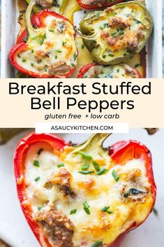 the baked stuffed bell peppers are ready to be eaten with cheese and other toppings