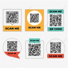 the scan me qr code is shown in four different colors and styles, including one with