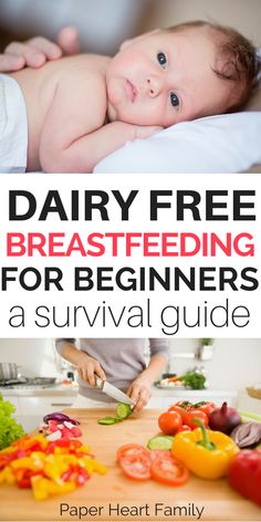 a baby laying in bed with the title dairy free breastfeeding for beginners a survival guide